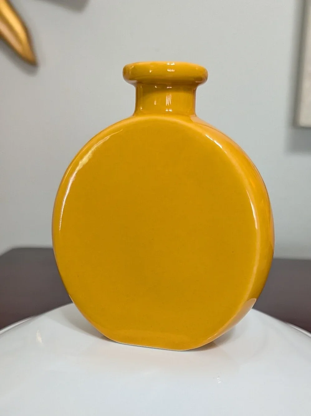 Ceramic Apothecary Style Floral Rose Bud Vase Mustard Yellow 4